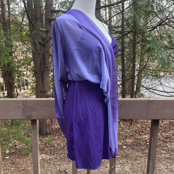 Purple Glitter Ruby Rox Mini Dress Lavender Ruched Spaghetti V-Neck Prom Dress - Picture 8 of 12